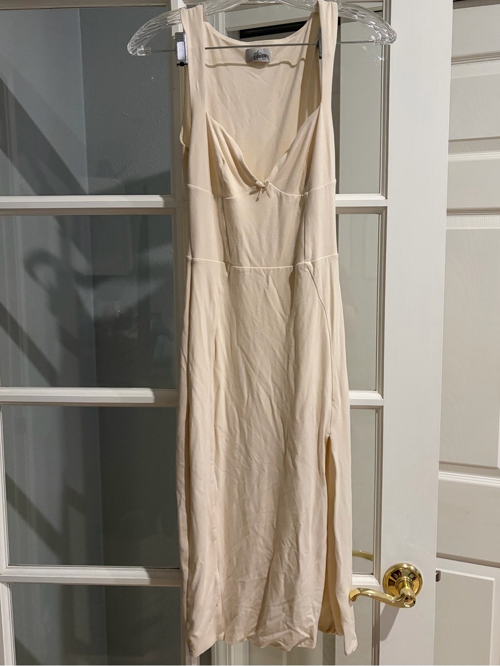 Oh Polly Cream Midi Dress with Slit and Sweetheart, Corset-like Neckline